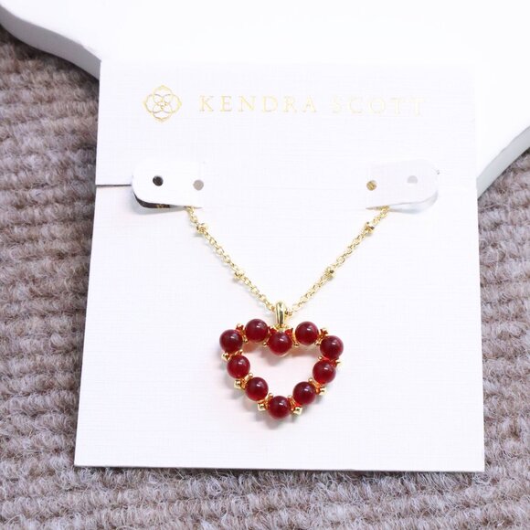 Kendra Scott Red Glass Gold Short Necklace - Ashton Heart - Picture 1 of 2